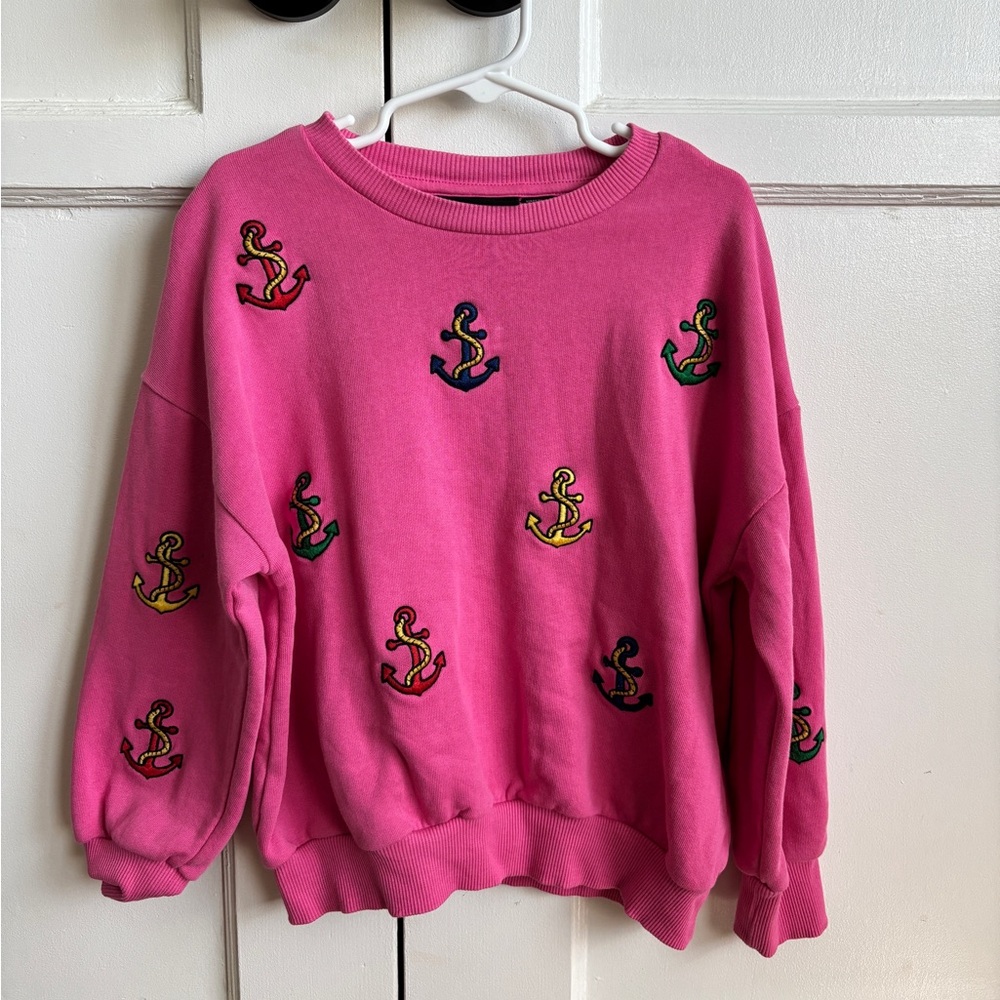 Mini Rodini anchor embroidered pink sweatshirt 116/122 5-7Y with matching shorts